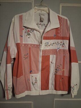 Vtg Koret Women's M Jacket Zip Up Granny Cottagecore Embroidered Floral Pockets